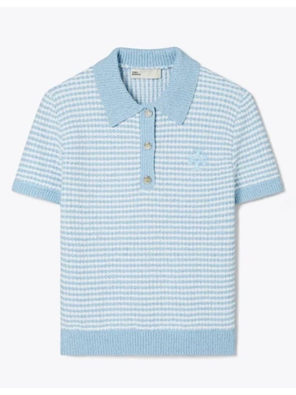 Tory Burch Blue Stripe Polo Short Sleeve Top White Size S Quiet Luxury Preppy